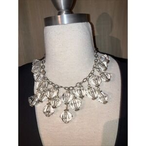 Statement Chandelier Necklace Chunky Faceted Beads Lobster Claw Clasp Silvertone